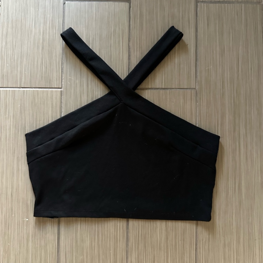 SHEIN Black Crop Top with Cross Straps